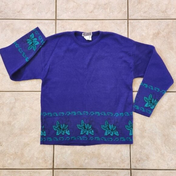 Vintage Purple Floral Tunic Sweater Cottagecore Academia 90s 1990s Knit … - Picture 10 of 10